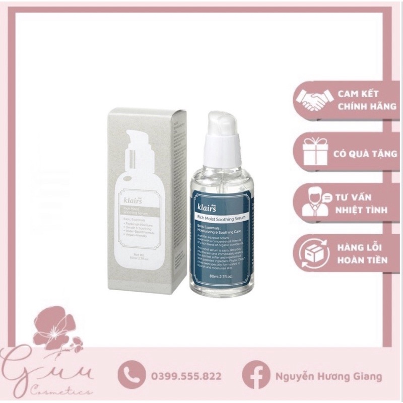 Tinh chất dưỡng ẩm Klairs Rich Moist Soothing Serum 80ml Hàn Quốc