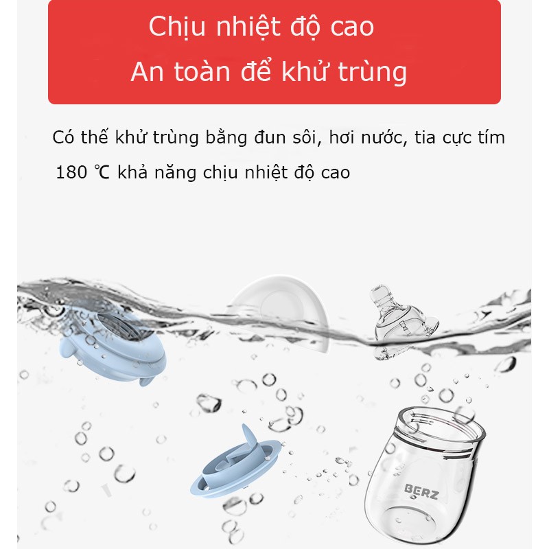 Bình Sữa BERZ Cổ Rộng Chống Sặc 120ml, 180ml Baby Bottle, Bình Sữa Dành Cho Trẻ Em, Trẻ Sơ Sinh Không Chứa BPA