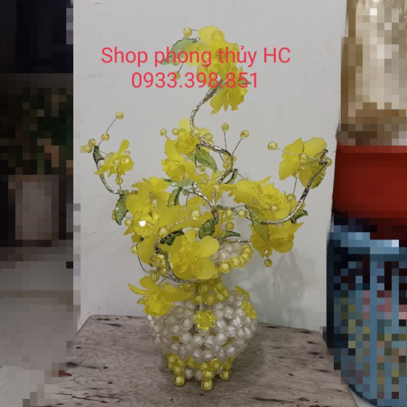 Bình Hoa Kết Cườm Lan Hồ Điệp và Hoa Anh Đào