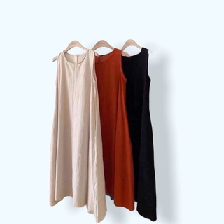 Đầm đũi suông-Váy đũi sát nách dáng suông vintage dài 1m1 màu đen-be-cam