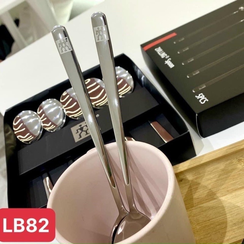 Hộp 5 thìa inox 304 cao cấp sáng bóng sang trọng