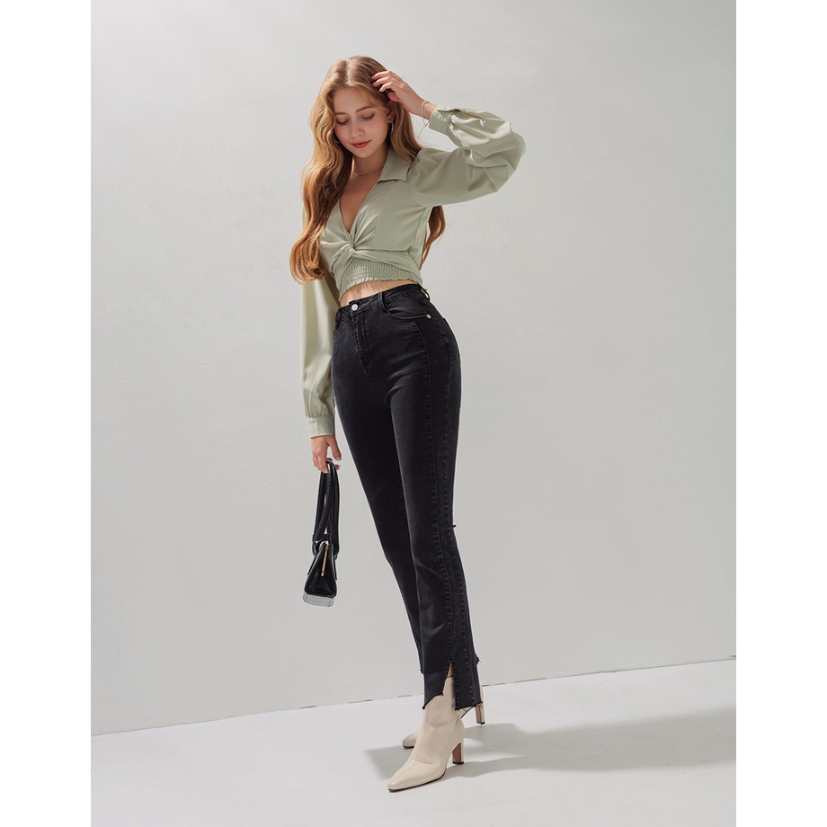 Quần jeans dài xẻ nhẹ tôn dáng nữ Air Space 2130123011