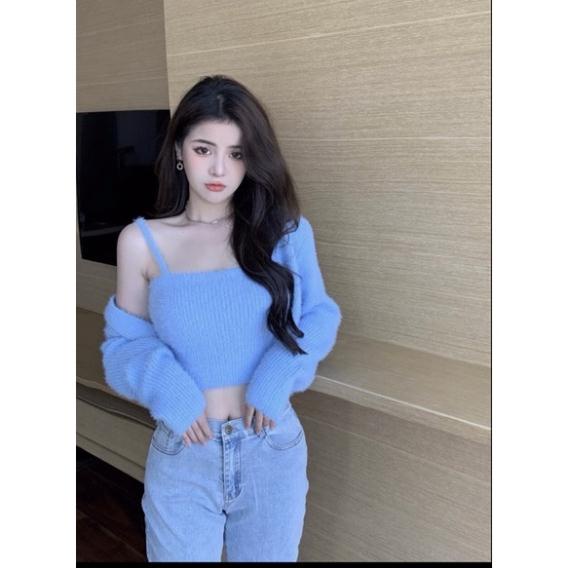 Set len lông, Sét áo len kèm áo 2 dây, len mềm mịn