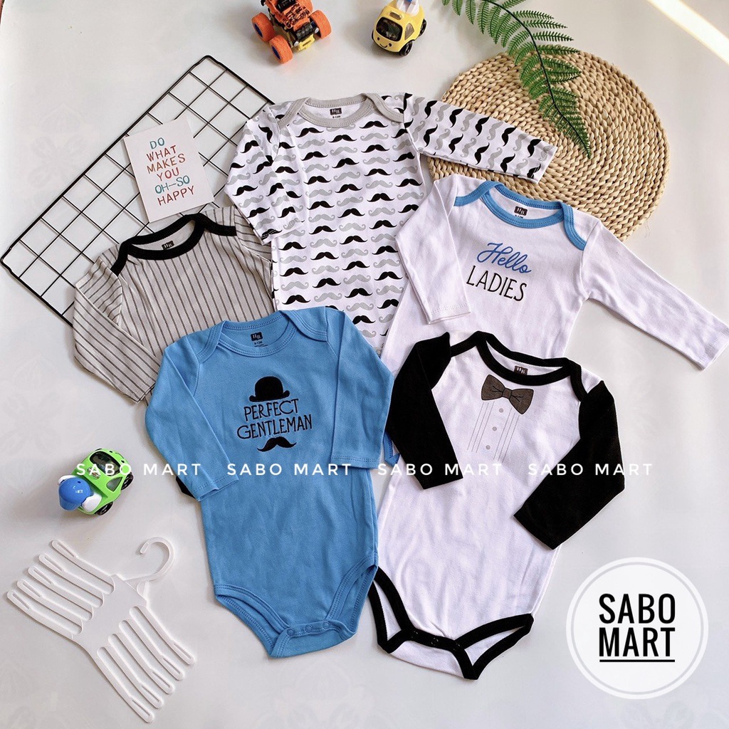 SET 5 Body Chip Bodysuit TAY DÀI Cho Bé Trai Bé Gái 0-24m Kèm Móc SABOMART