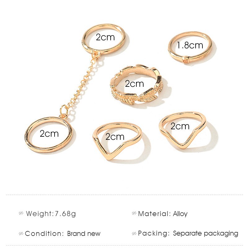 Bộ 6 Nhẫn Đeo Tay Kiểu Dáng Thời Trang Sang Trọng Cho Nữ