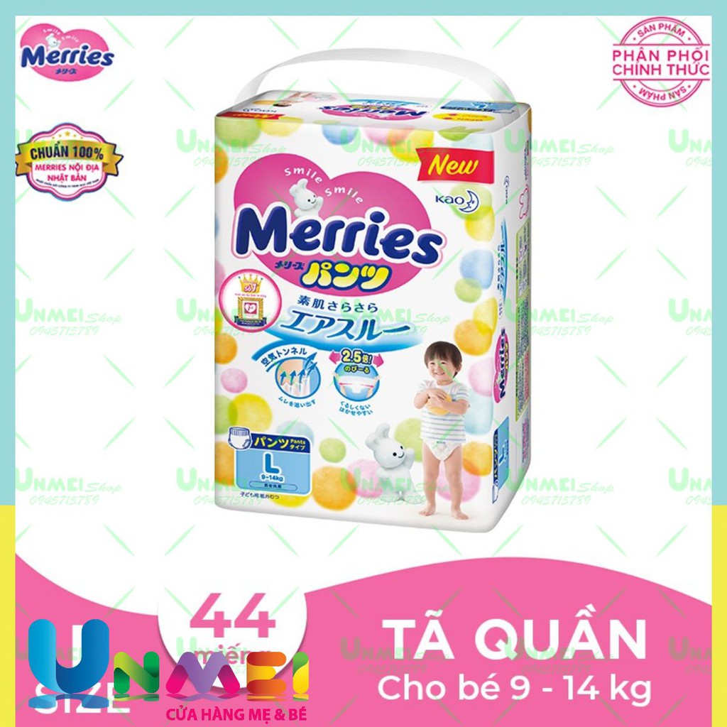 Tã/bỉm quần Merries size L - 44 miếng (Cho bé 9 - 14kg)