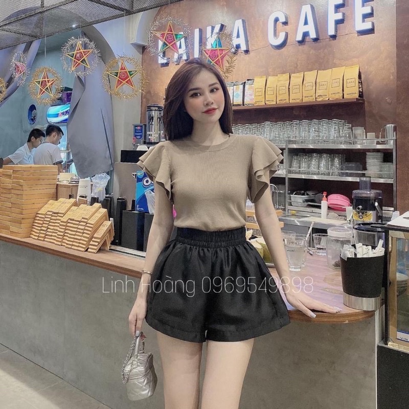 áo len tay bèo kéo cổ tròn màu đen - be - vàng