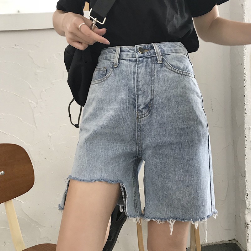 LEEVA - Quần jeans lửng cắt ống rộng cách điệu CẠP CAO L244