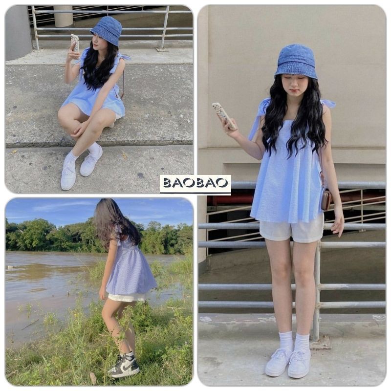 Áo Hai Dây Nữ Buộc Nơ Kate Xốp - BaoBao.Clothing [FREESHIP] - Áo Ba lỗ bánh bèo, kiểu dáng xòe