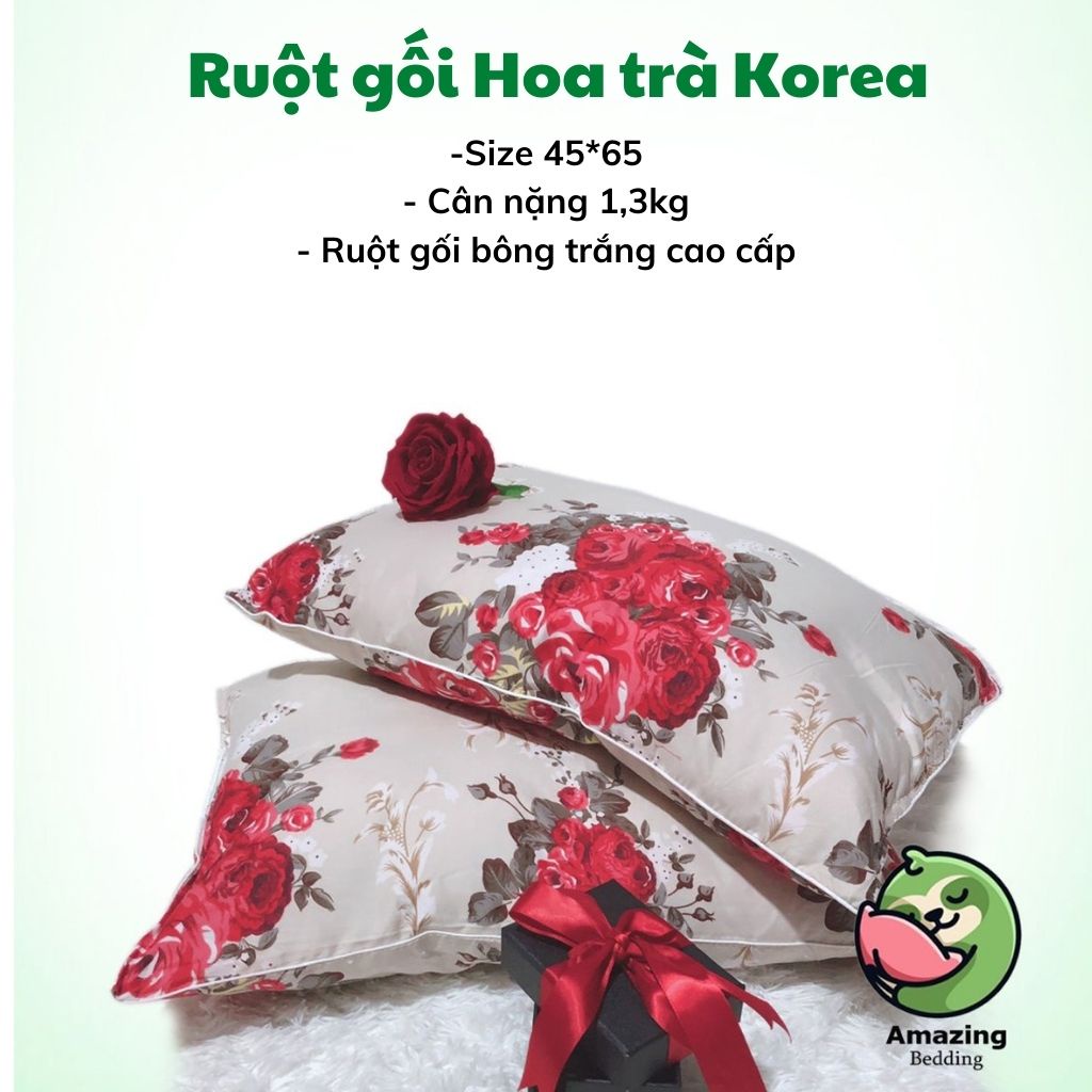 Ruột Gối bông trắng Korea cao cấp hoa nhí, kẻ, trà xanh nặng 1,3kg