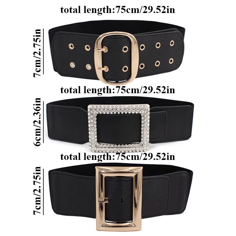 Thắt Lưng 75cm Co Giãn Bản Rộng Khóa Vàng Phong Cách Vintage