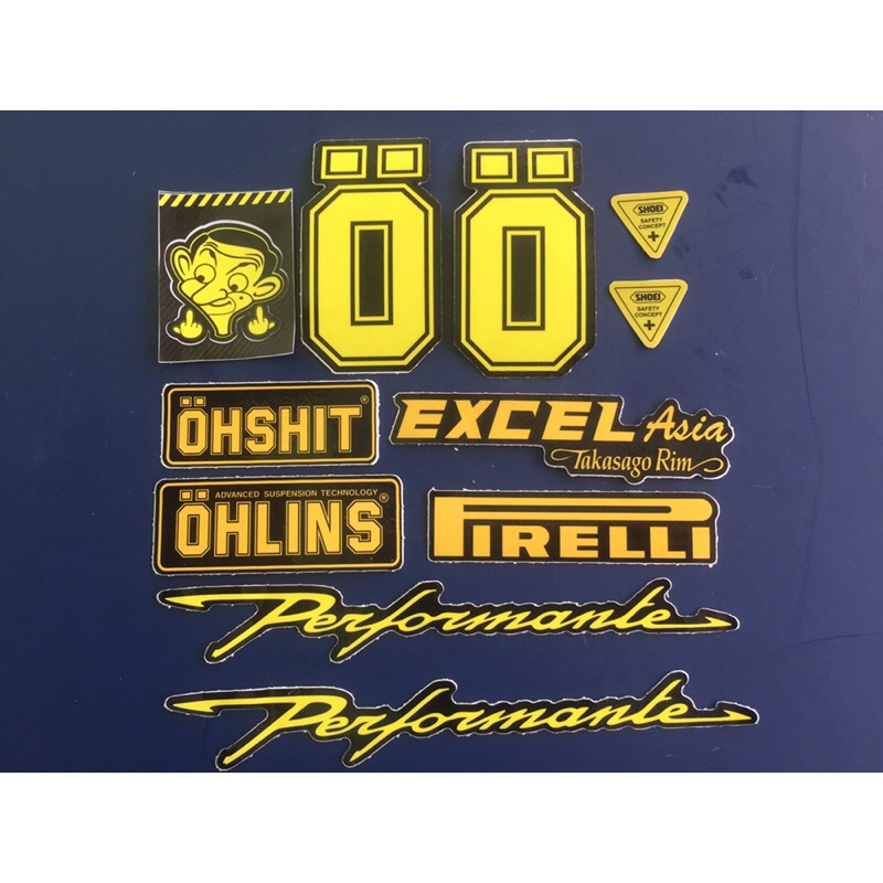 Bộ 11 logo vàng, decal dán xe máy, nón bảo hiểm... Sticker chống nước, bền màu. Hình dán