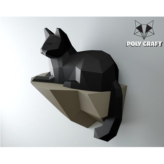 Mô hình giấy decor trang trí tường động vật hình Mèo tơ 3D POLYCRAFT