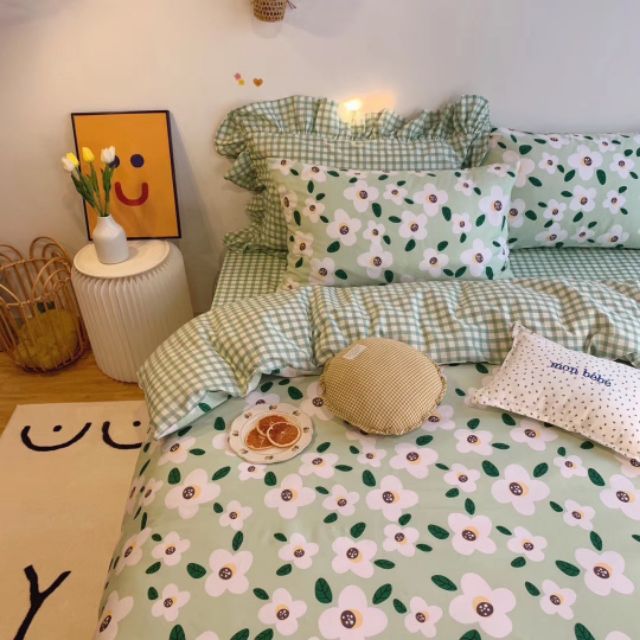 Bộ cotton poly Hoa nhí Xanh