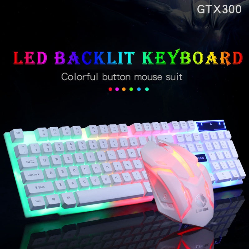 CrownBear Bàn phím và chuột chơi game đèn LED GTX300 Bàn phím RGB có chuột