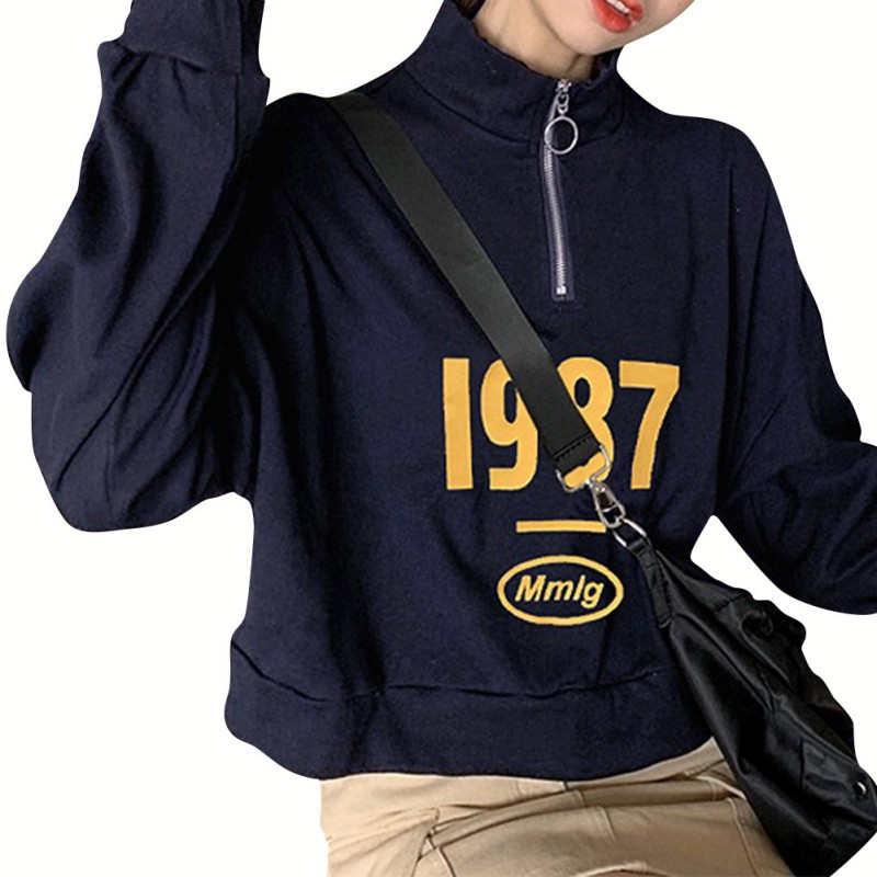 Áo thun cổ cao khoá kéo thời trang xuân thu