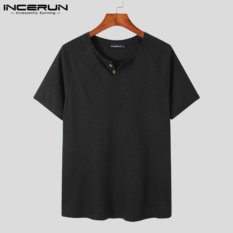 Áo thun INCERUN tay ngắn cổ tròn màu trơn thời trang cho nam
