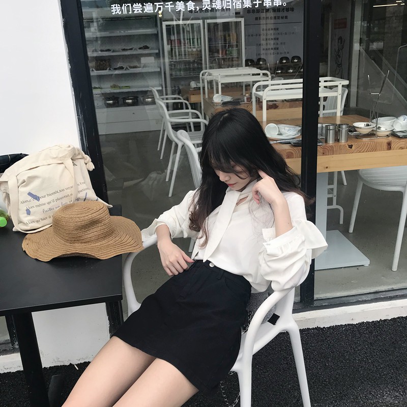 Chân váy chữ A lưng cao màu trơn phong cách Hàn Quốc thời trang xinh xắn cho nữ