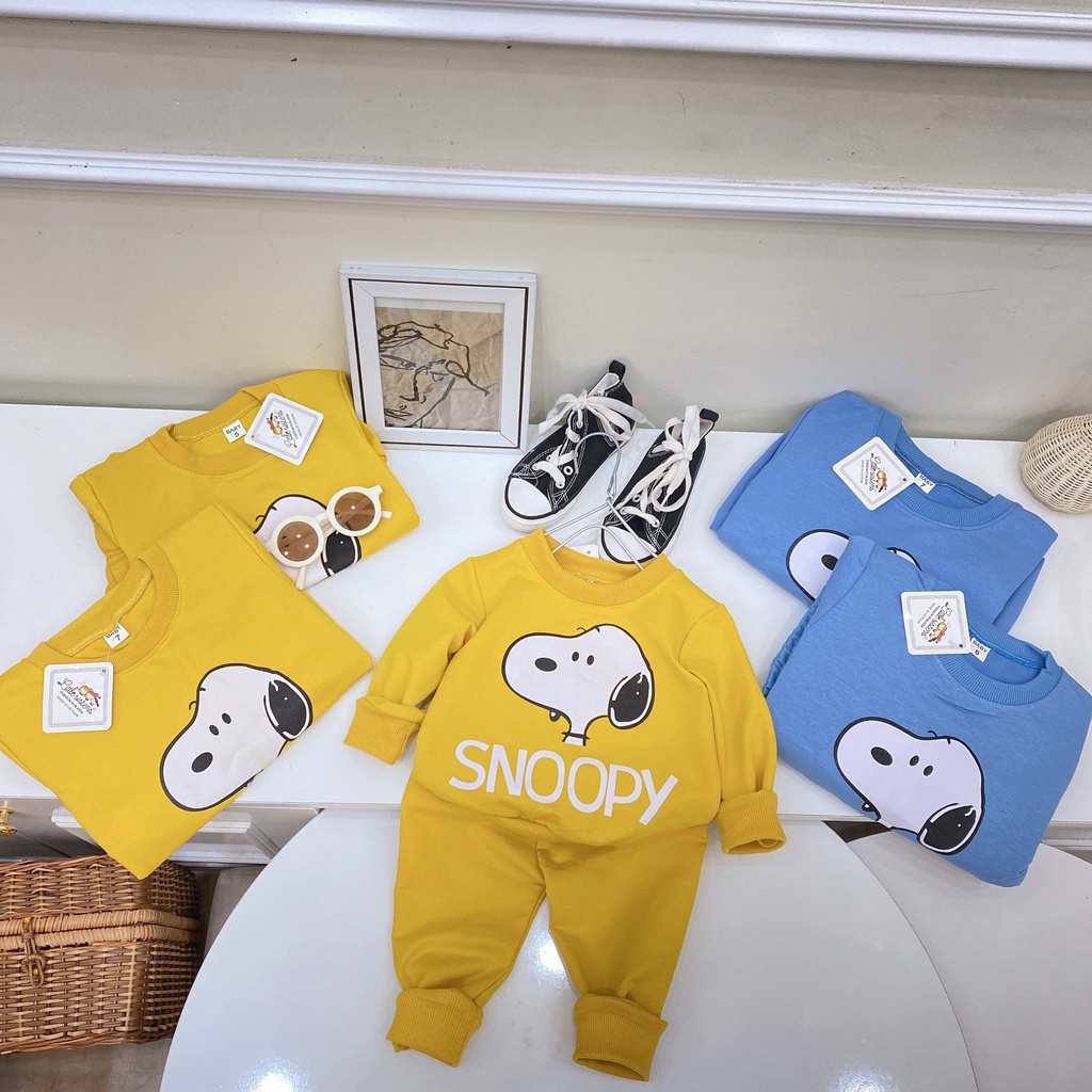 Bộ dài tay Snoopy chất da cá 2 màu xanh vàng bé trai bé gái thu đông cực đẹp Namkdishop (V486)