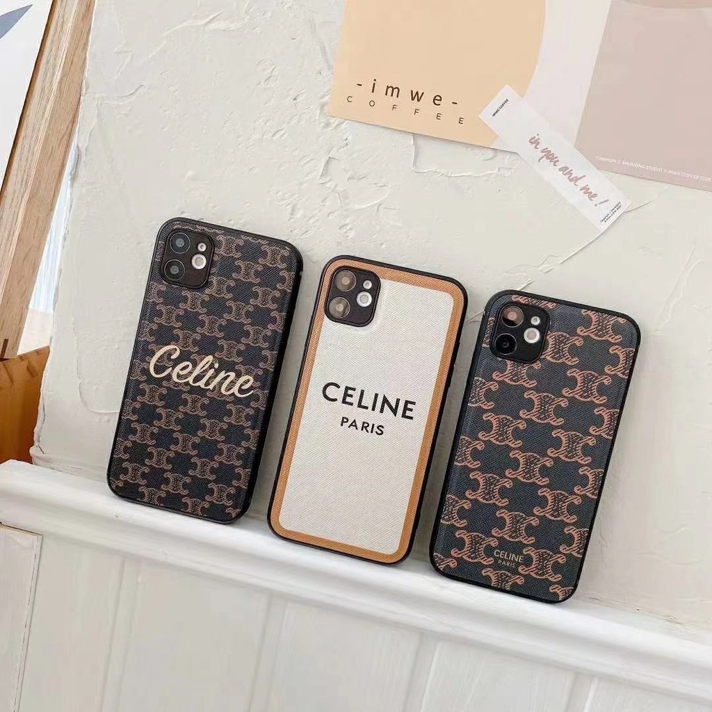 CELINE Ốp Điện Thoại Da Màu Cà Phê / Be In Họa Tiết Retro Cho iPhone 12 12 Pro 12 Pro MAX 11 Pro MAX 7 8 Plus X XS XR XS MAX