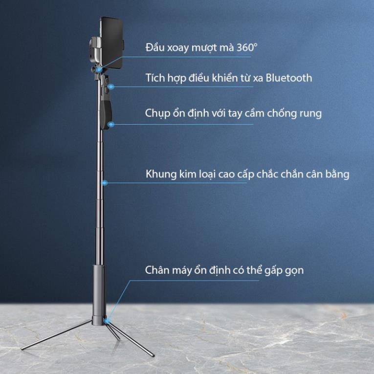 Tay cầm chống rung kiêm gậy chụp hình siêu dài A21 có đèn LED tích hợp Remote bluetooth thế hệ mới | BigBuy360 - bigbuy360.vn