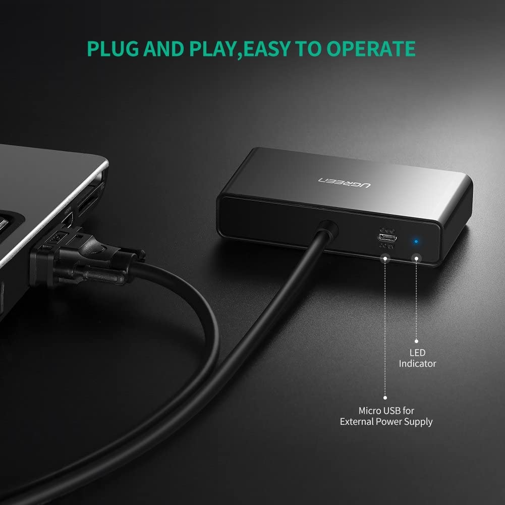 Bộ chia cổng VGA 1 ra 2 Ugreen 20918 độ phân giải Full HD dùng cho máy tính