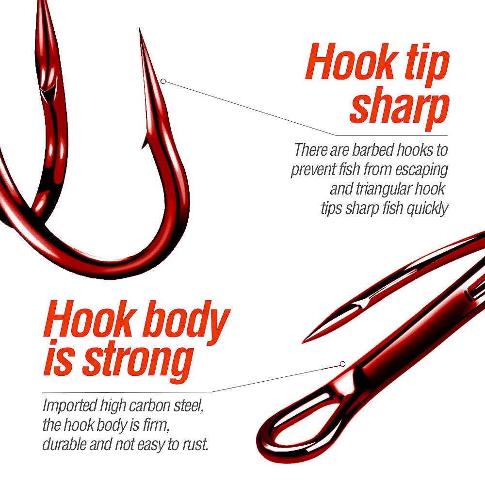 Hộp 15 móc câu cá ba lưỡi siêu sắc chống rỉ sét tiện dụng