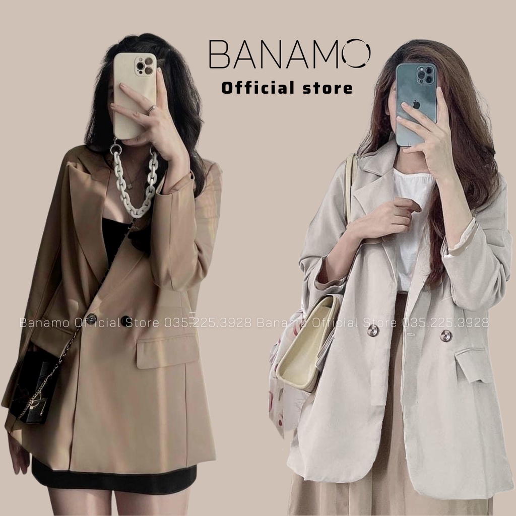 Áo khoác blazer nữ 2 lớp dài tay đệm vai đứng form Banamo Fashion áo vest công sở dài tay có bigsize 3936