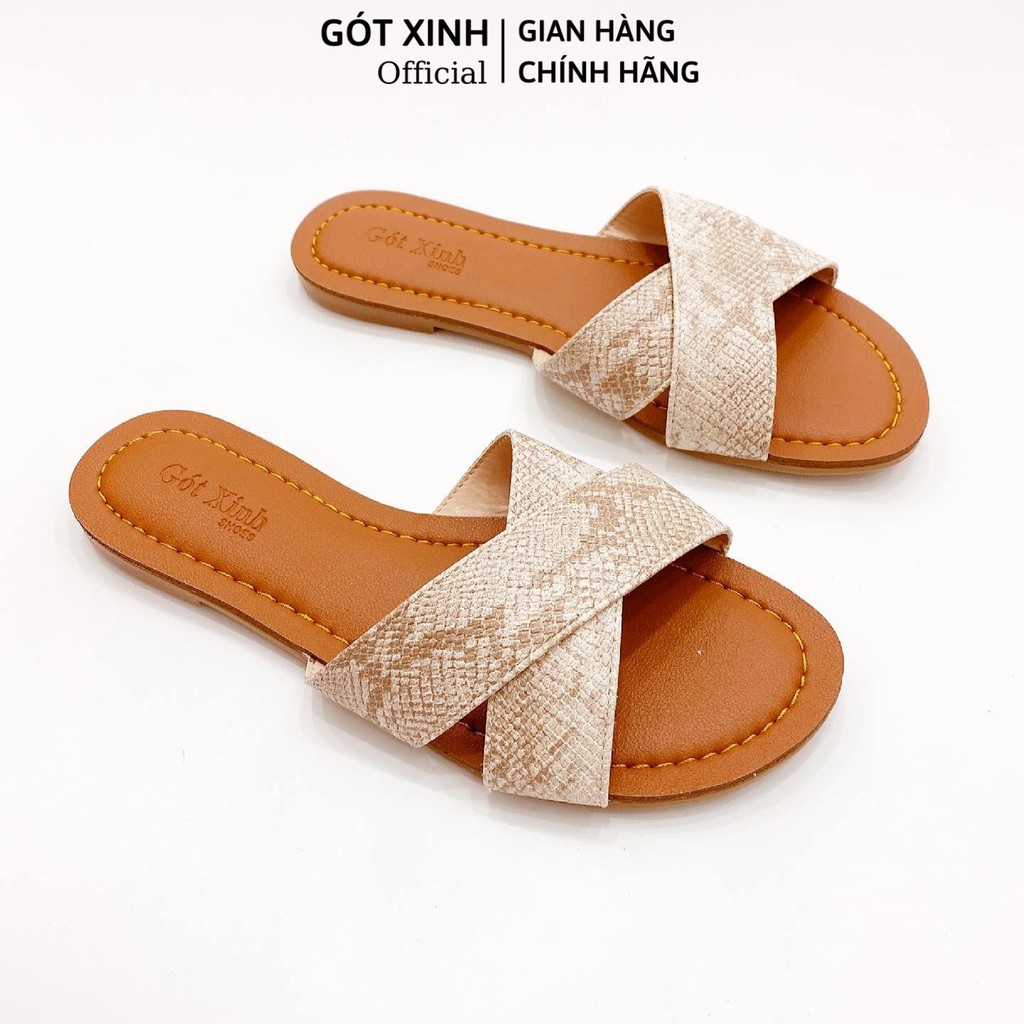 Dép quai chéo nữ GÓT XINH GX370 da mờ đế bệt