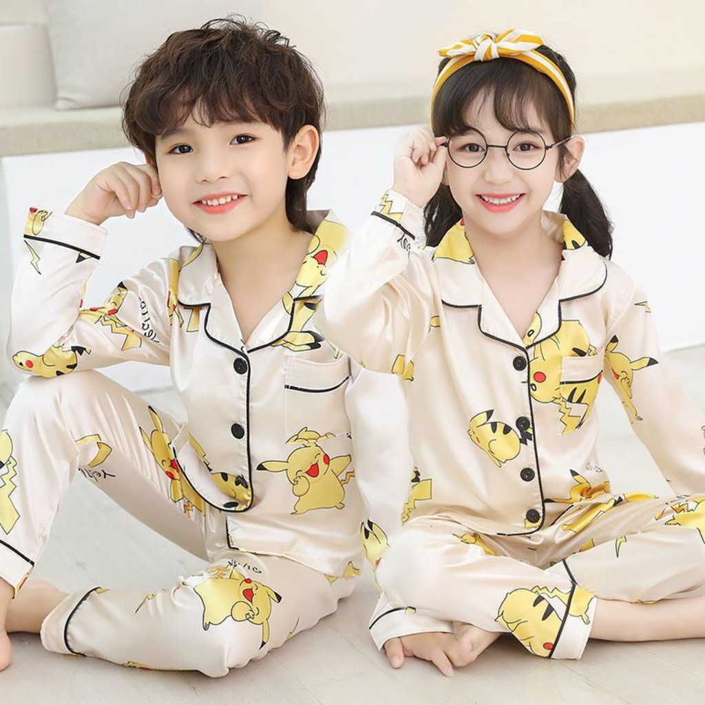 Bộ pijama cho bé, đồ bộ trẻ em dài tay In Pikachu Cực Xinh Cho Bé Trai Bé Mặc Đều Xinh Cho Bé Từ 6-28Kg -Tiny Kids