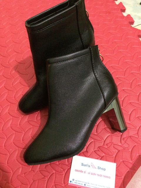 Bốt da mờ gót gương cao cấp