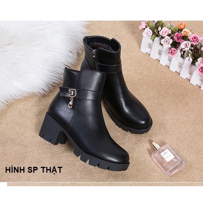 [CAO CẤP] Giày boot nữ gót vuông 6 phân chữ E chất lượng sang trong bốt thô boots S111