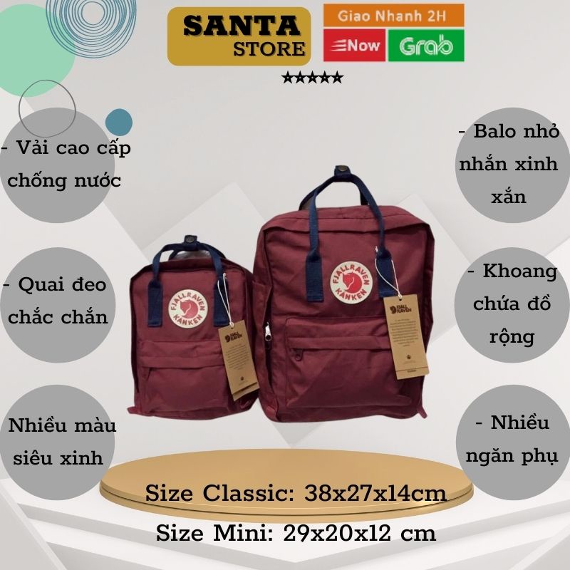 Balo mini nữ Kanken thời trang cao cấp vải chống nước nhiều màu nhỏ xinh đựng đồ du lịch đi chơi đi học logo phản quang