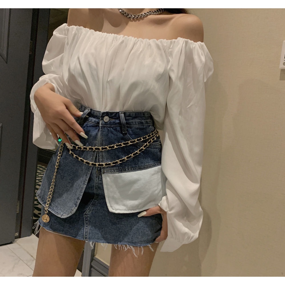 Chân Váy Denim Chữ A Lưng Cao Có Túi Phong Cách Hong Kong Thời Trang Mùa Hè Hàng Mới Dành Cho Bạn Nữ