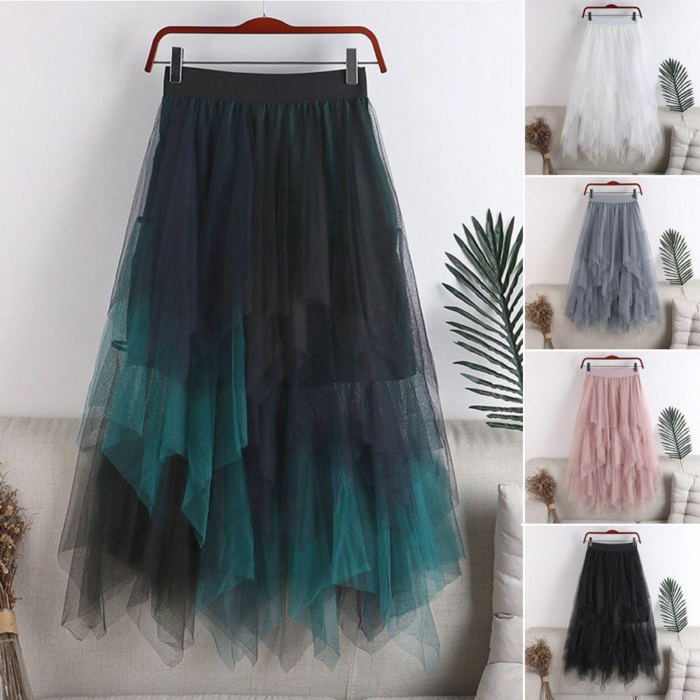 Chân Váy Tulle Dài Lưng Cao Co Giãn Nhiều Lớp Thanh Lịch Thời Trang Cho Nữ