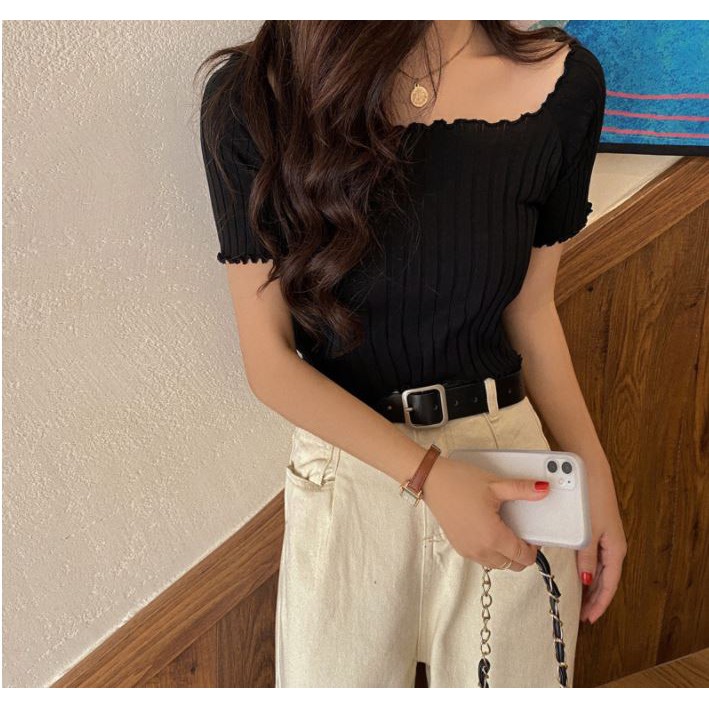 Áo croptop nữ, Áo ngắn tay nữ trễ vai sành điệu, hàng dệt kim xịn xò | BigBuy360 - bigbuy360.vn