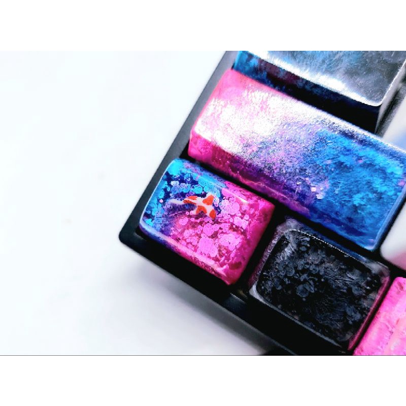 Keycap resin cá koi mini 1.25u tone xanh hồng trang trí bàn phím cơ gaming