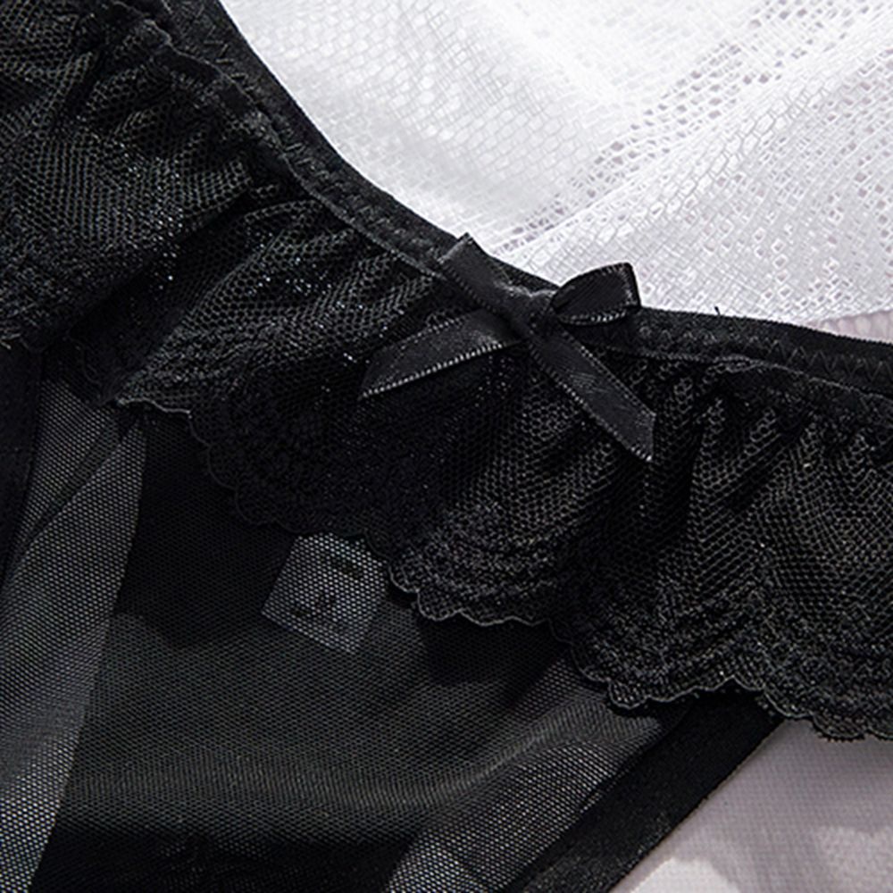 Quần lót lọt khe vải lưới thoáng khí viền ren xếp nếp hoa khoét rỗng phối nơ phong cách Hàn Quốc nhiều màu cho nữ