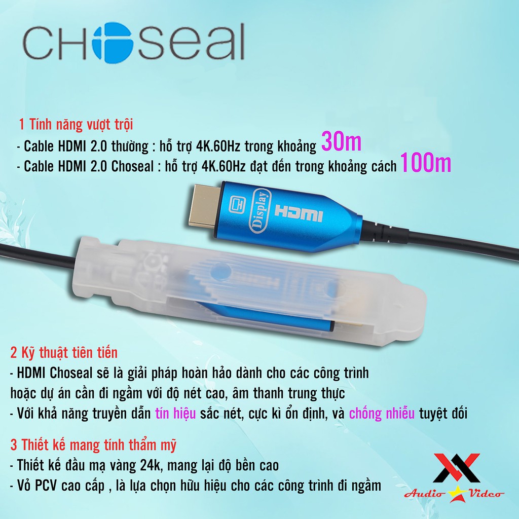 【Chính hãng】dây Cáp HDMI Choseal 2.0/4K cao cấp tốc độ cao cho công trình 30m, 50m