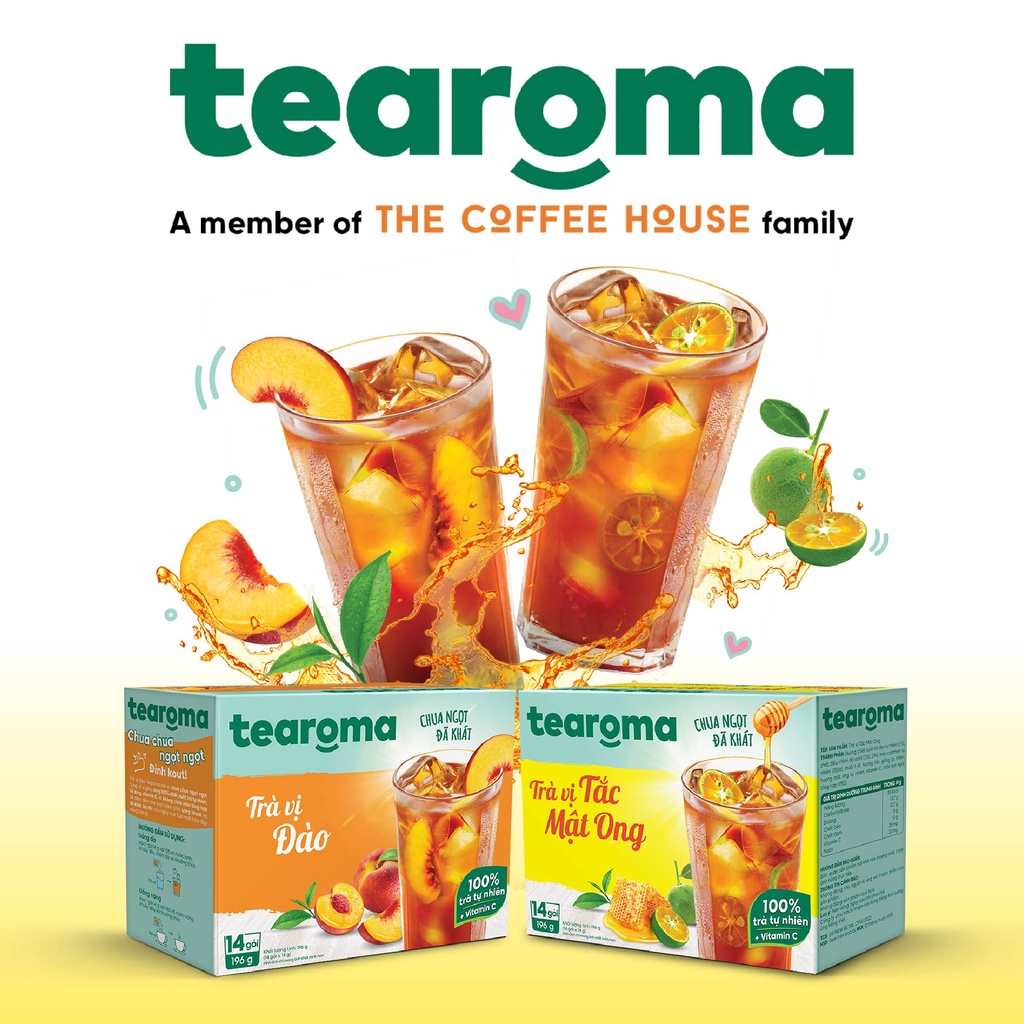 Trà Tearoma hòa tan vị Đào hộp 196g (14 gói x 14g)