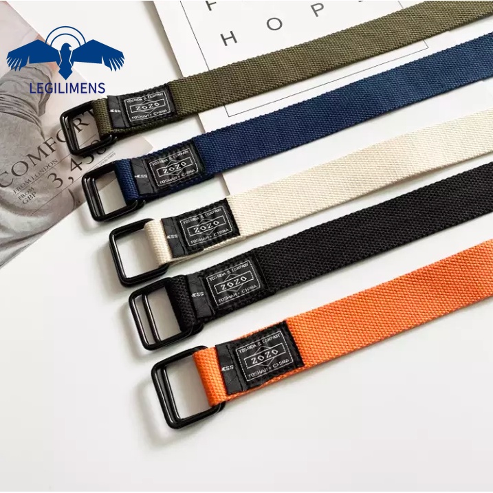 Thắt Lưng Vải Canvas Màu Đen Khóa Chữ D Phong Cách Punk Thời Trang