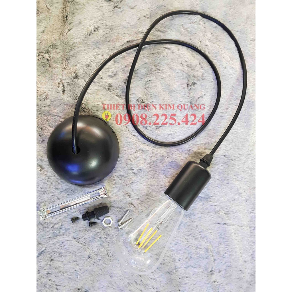Dây đui đế đèn/Dây đèn thả đơn/ Dây đèn thả trần đui xoáy E27 ĐEN 1M1
