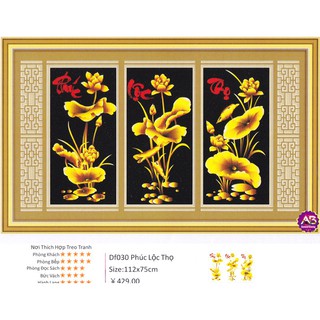 Tranh đính đá Phúc Lộc Thọ. Kích thước: 112*75cm