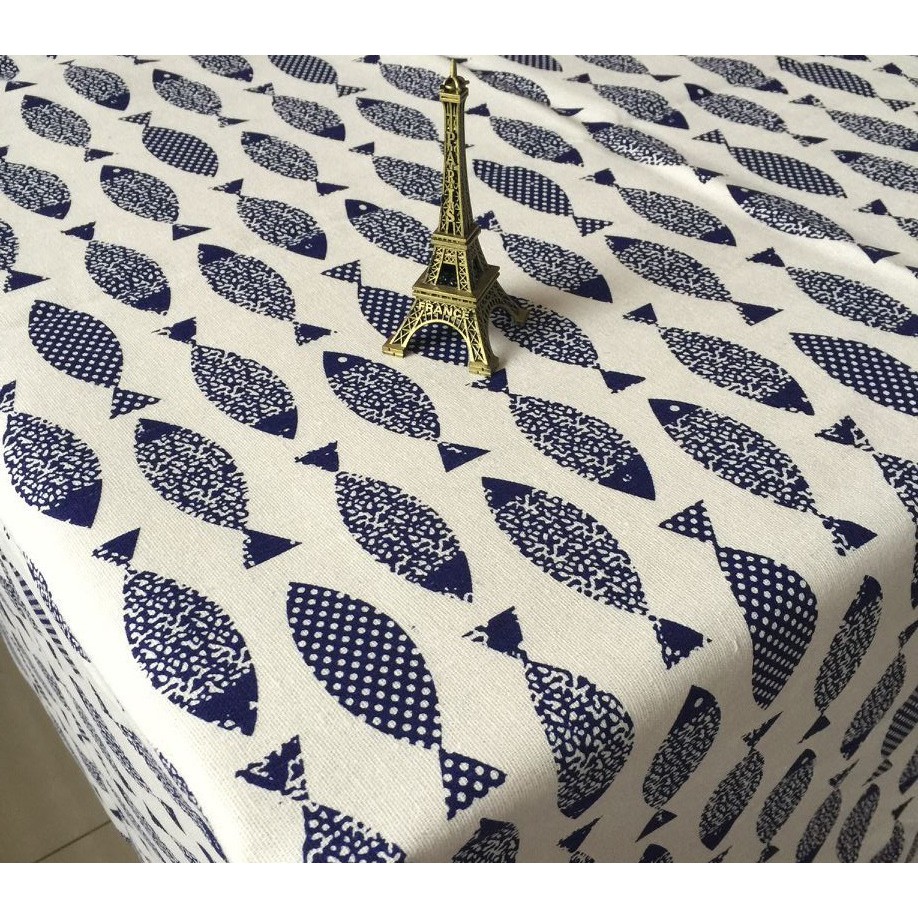 Vải canvas họa tiết trải bàn, may túi vải, rèm trang trí Cá V-A01
