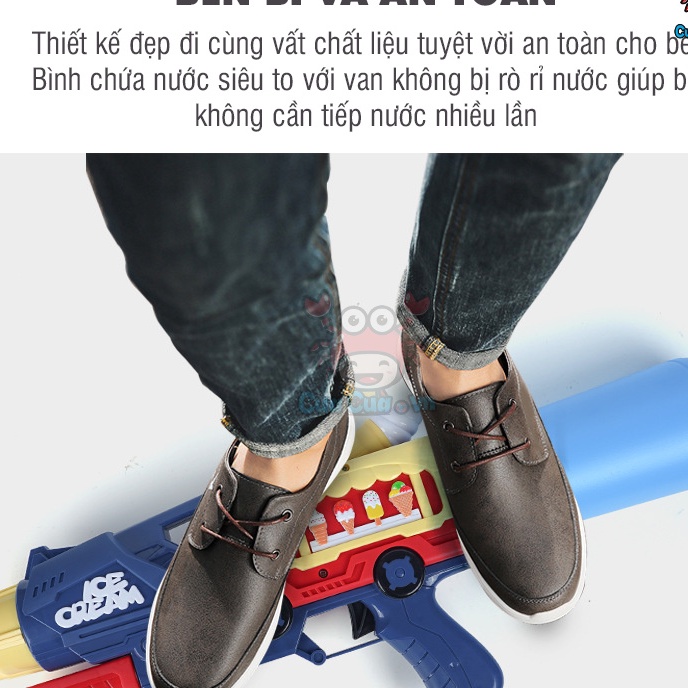 Súng nước xe kem màu hồng cho bé gái, màu xanh cho bé trai - Súng bắn nước đồ chơi trẻ em cỡ lớn 48cm