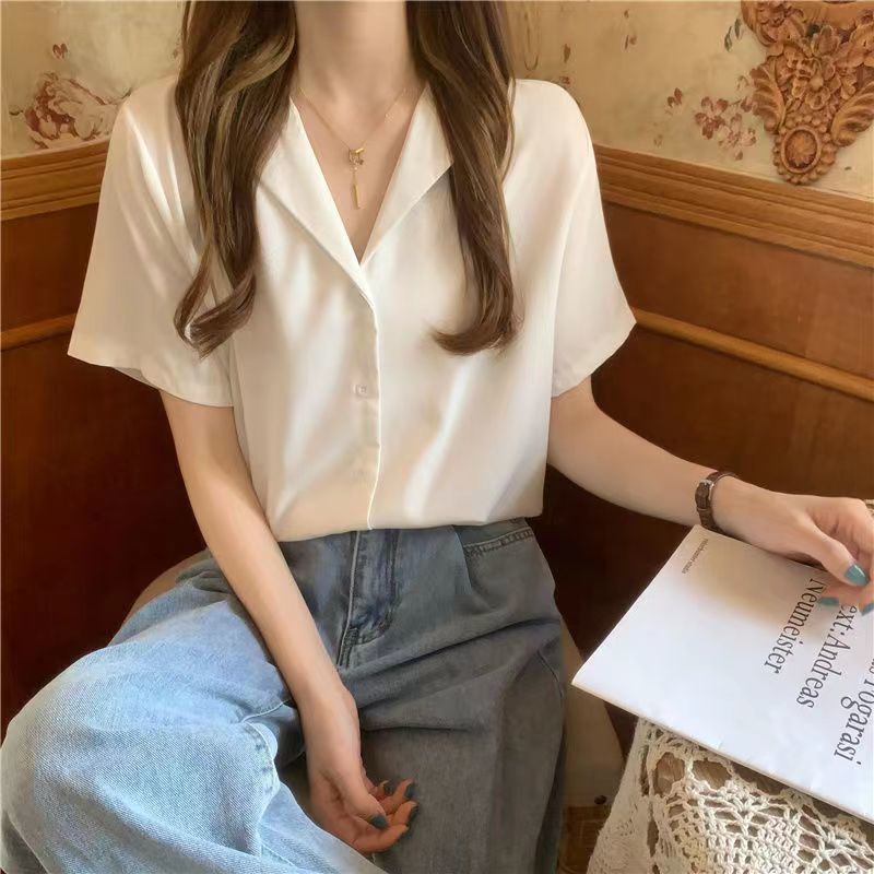 Áo Sơ Mi Voan Ngắn Tay Phong Cách Hàn Quốc Thanh Lịch Dành Cho Nữ