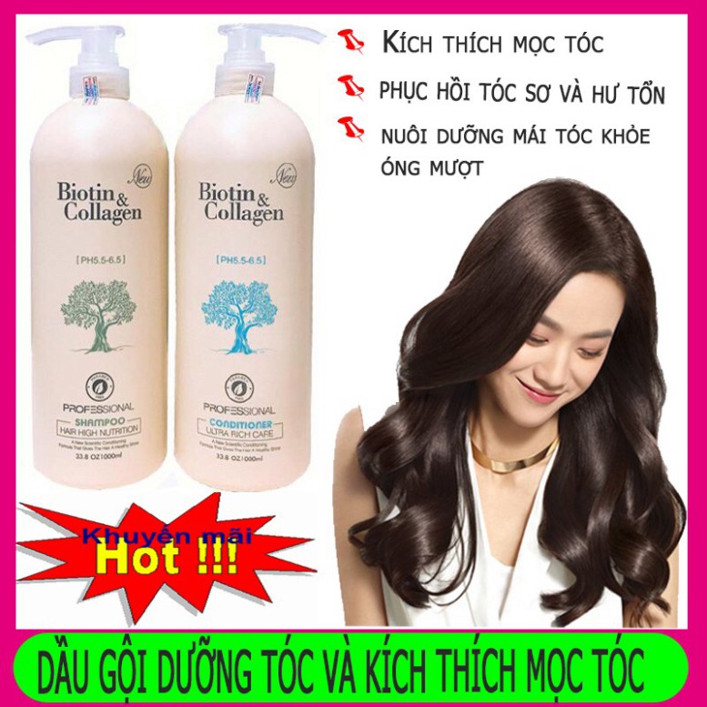 Gía tốt [Chính Hãng] Cặp Dầu Gội Xả BIOTIN Trắng - BIOTIN COLLAGEN Giảm Rụng Tóc Phục Hồi Khô Sơ Hư Tổn 1000ML  Sản phẩm