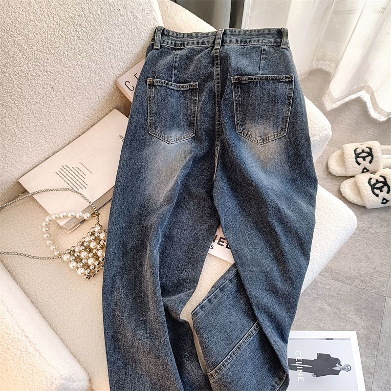 Quần Jean Dài Ống Rộng Thời Trang Retro Đường Phố Mỹ Cá Tính Cho Nam Nữ