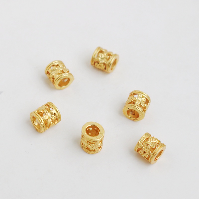 Bộ 10 Hạt Xâu Chuỗi Hình Trụ Màu Vàng 18K Kích Thước 5 * 6mm Dùng Làm Trang Sức diy