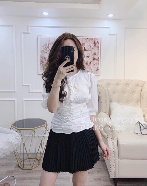 Áo kiểu nhúm eo dọc khuy hàng đẹp Quảng Châu